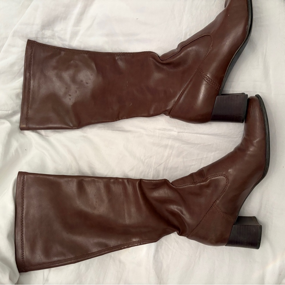 Women's Tall Brown Leather Block Heel Boots